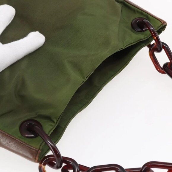 PRADA Chain Shoulder Bag Nylon Khaki Auth - Picture 7 of 16